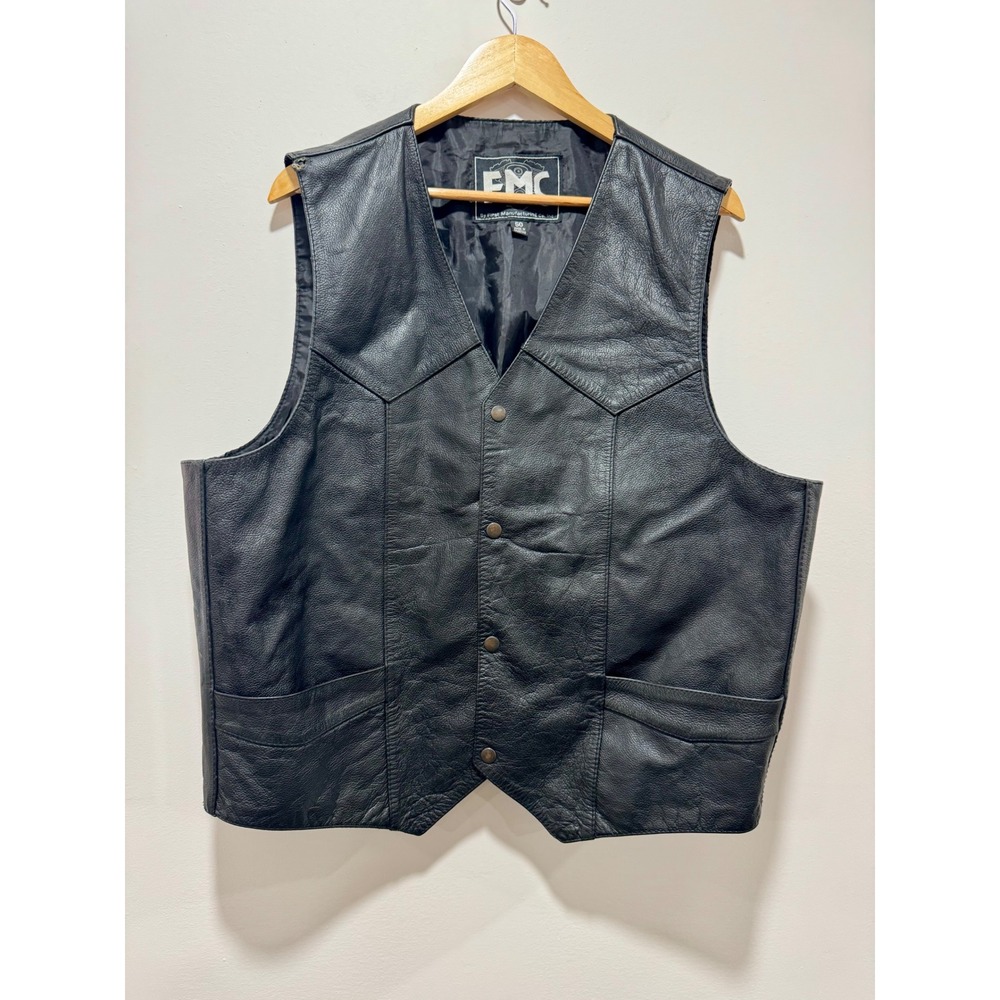 FMC First Manufacturing Co Mens Black Leather Biker Vest Size 50 M 601 Western